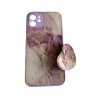 Husa Silicone iPhone 12 / iPhone 12 Pro cu Protectie Camera si Popsocket atasabil, Heart Purple Marble 2